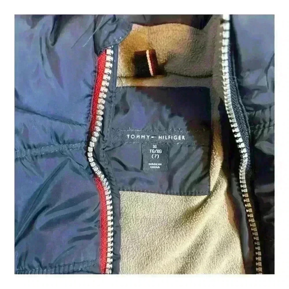 Tommy Hilfiger Kid's Blue Flannel Lined Puffer Jacket Removable Hood Size 7 XL - Picture 8 of 8